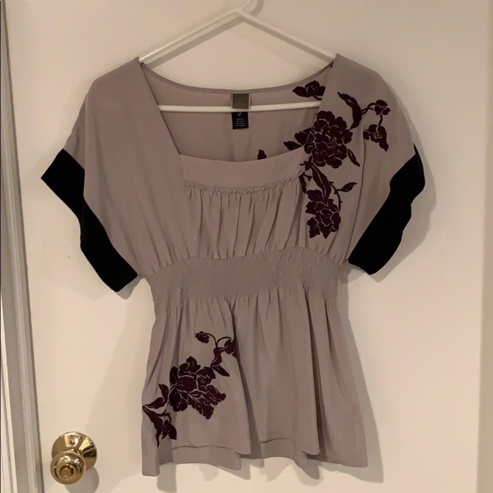 Purple embroidered flower shirt